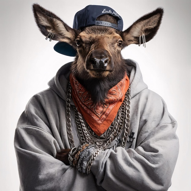 Photo photo of elk as a gang member isolated on white background