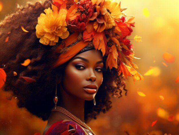 エモーショナル・ダイナミック・ポーズの写真 秋のアフリカ人女性