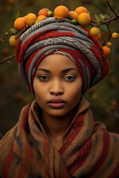 감성적 인 역동적 인 포즈의 사진 가을에 아프리카 여성