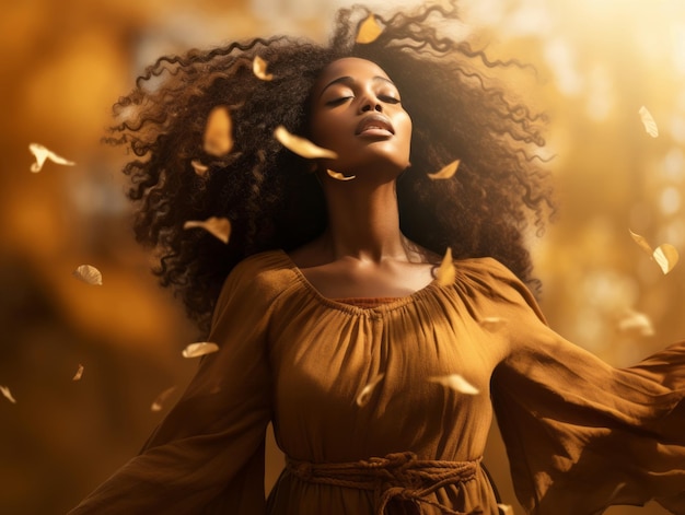 Photo photo of emotional dynamic pose african woman in autumn