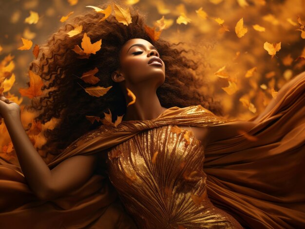 Photo photo of emotional dynamic pose african woman in autumn