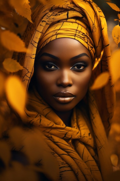photo of emotional dynamic pose African woman in autumn
