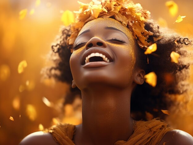 Photo photo of emotional dynamic pose african woman in autumn