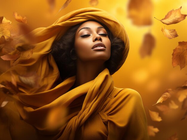 Photo photo of emotional dynamic pose african woman in autumn