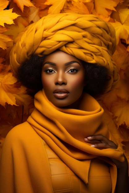 Photo of emotional dynamic pose african woman in autumn