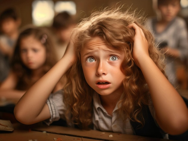 photo of emotional dynamic pose Brasilian kid in school