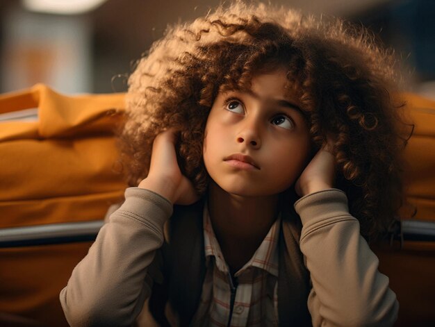 Photo photo of emotional dynamic pose brasilian kid in school