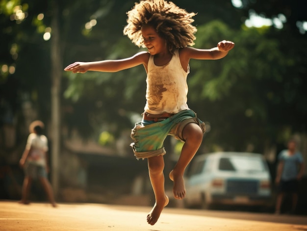 photo of emotional dynamic pose Brasilian kid in school