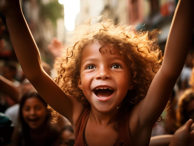 photo of emotional dynamic pose Brasilian kid in school