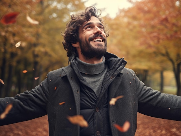 Photo photo of emotional dynamic pose brazilian man in autumn