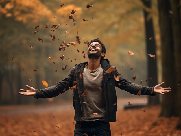 photo of emotional dynamic pose Brazilian man in autumn