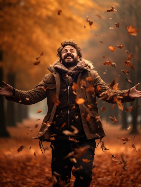 photo of emotional dynamic pose Brazilian man in autumn