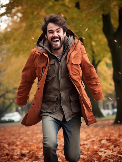 photo of emotional dynamic pose Brazilian man in autumn