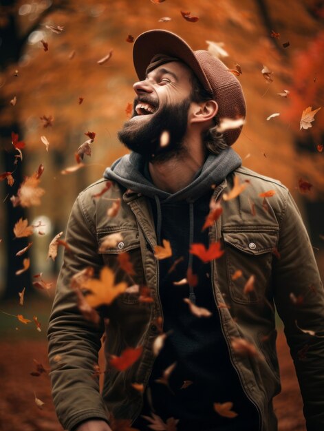 photo of emotional dynamic pose Brazilian man in autumn