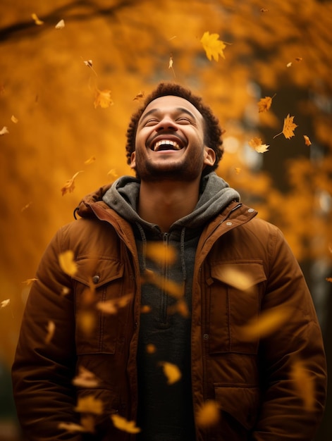 photo of emotional dynamic pose Brazilian man in autumn