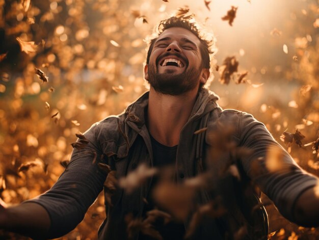 photo of emotional dynamic pose Brazilian man in autumn