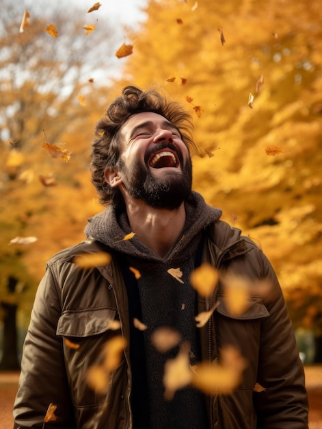 photo of emotional dynamic pose Brazilian man in autumn