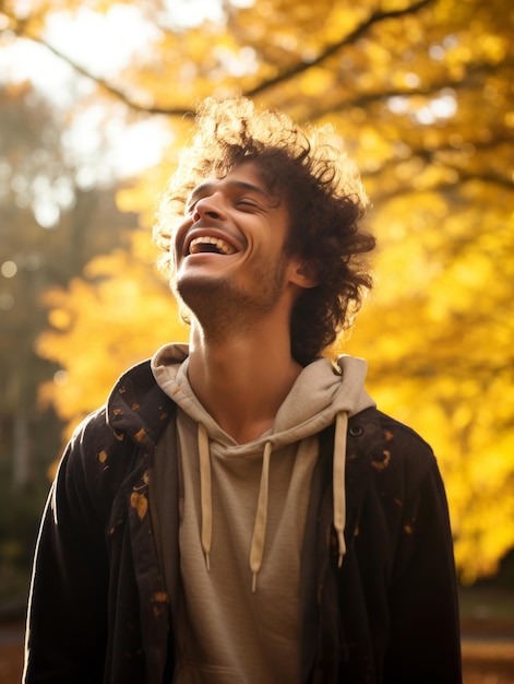 Photo photo of emotional dynamic pose brazilian man in autumn