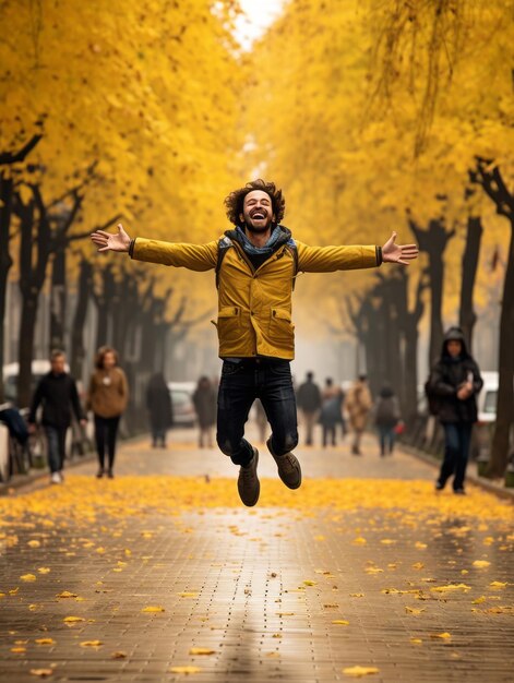 photo of emotional dynamic pose Brazilian man in autumn