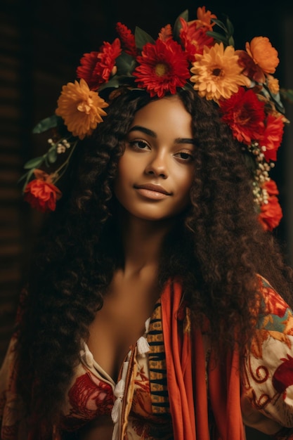 photo of emotional dynamic pose Brazilian woman in autumn