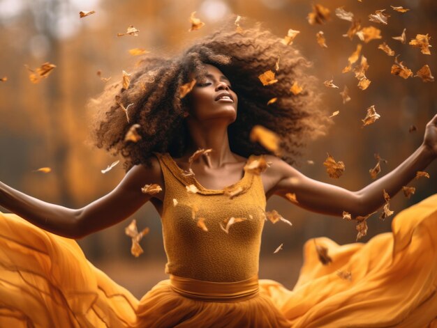 photo of emotional dynamic pose Brazilian woman in autumn