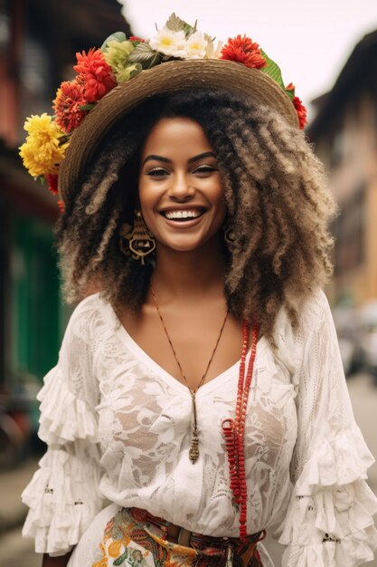 photo of emotional dynamic pose Brazilian woman in autumn