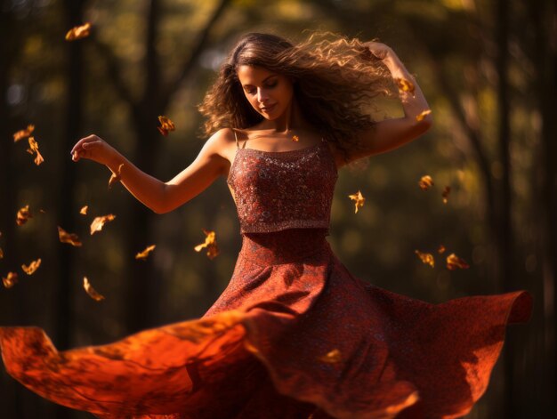 photo of emotional dynamic pose Brazilian woman in autumn