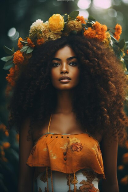 photo of emotional dynamic pose Brazilian woman in autumn