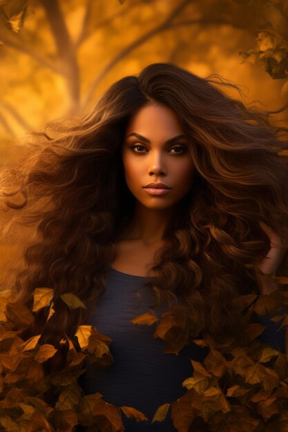 photo of emotional dynamic pose Brazilian woman in autumn