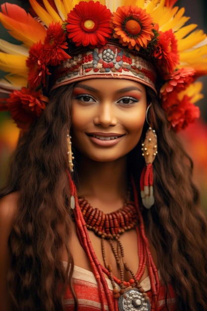 photo of emotional dynamic pose Brazilian woman in autumn