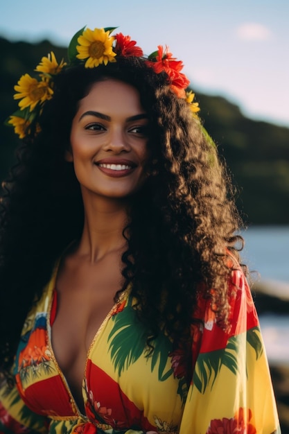 photo of emotional dynamic pose Brazilian woman in autumn