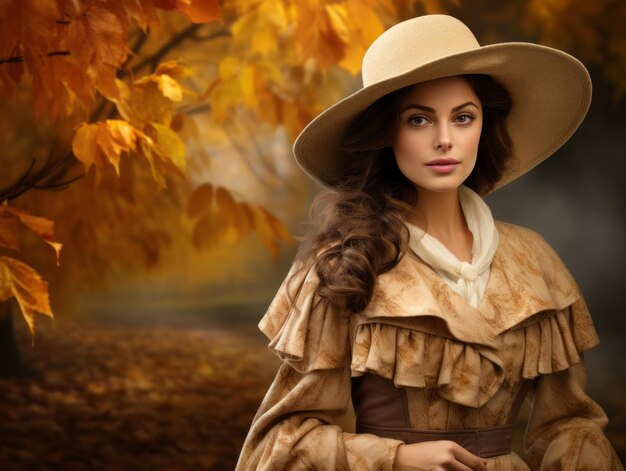 photo of emotional dynamic pose Brazilian woman in autumn