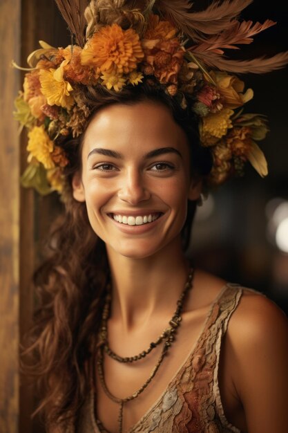 photo of emotional dynamic pose Brazilian woman in autumn