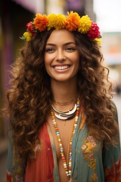 photo of emotional dynamic pose Brazilian woman in autumn