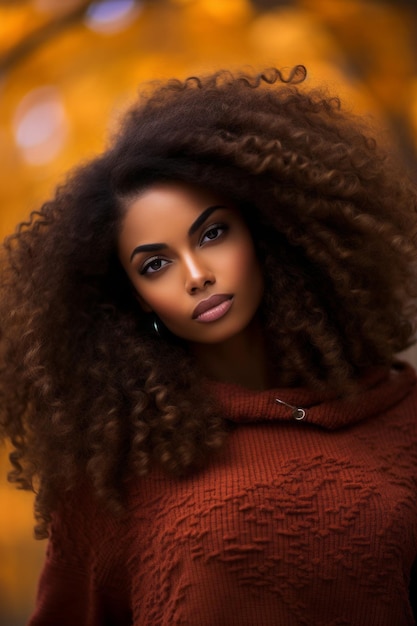 photo of emotional dynamic pose Brazilian woman in autumn