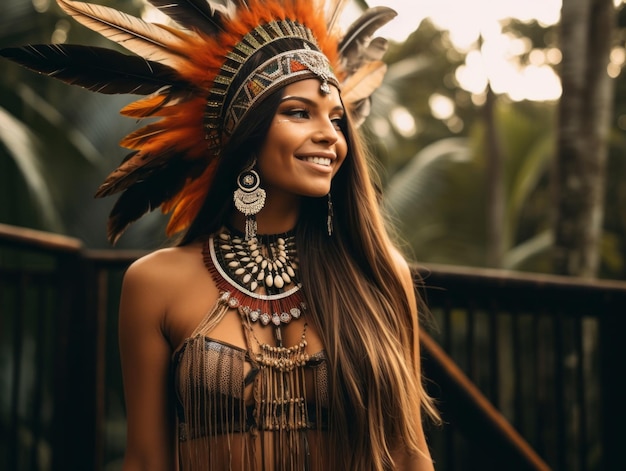 photo of emotional dynamic pose Brazilian woman in autumn