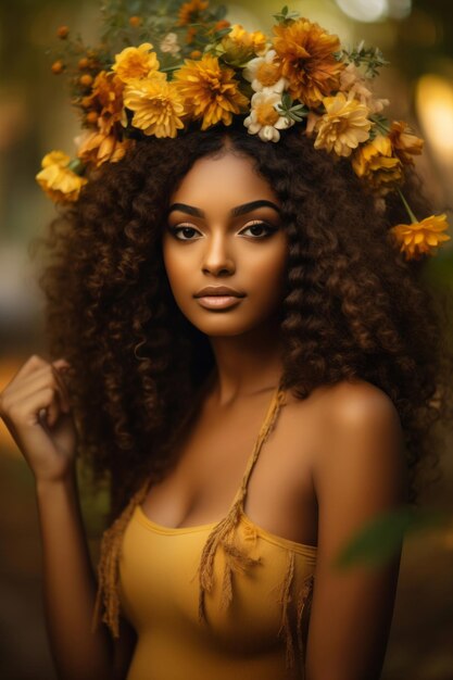 Photo of emotional dynamic pose brazilian woman in autumn