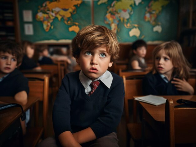 фото эмоциональной динамической позы европейского ребенка в школе
