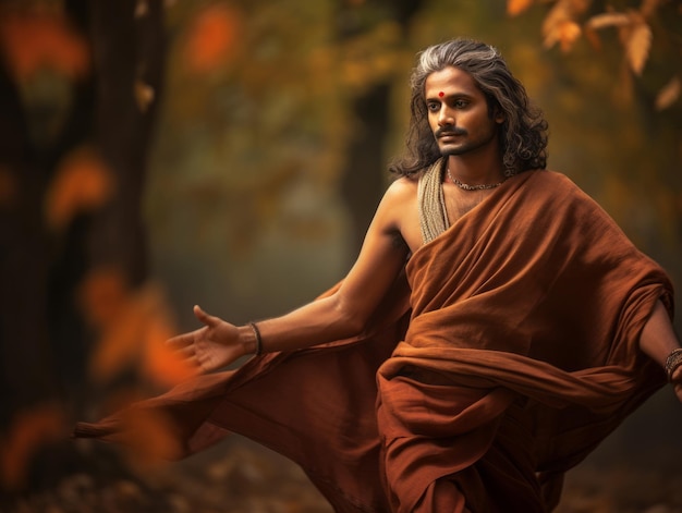 photo of emotional dynamic pose Indian man on autumn background