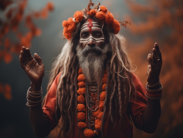 photo of emotional dynamic pose Indian man on autumn background