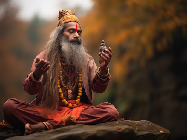 photo of emotional dynamic pose Indian man on autumn background