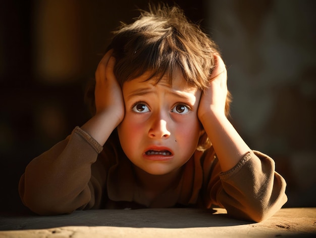 photo of emotional dynamic pose Mexican kid in school