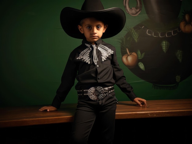 photo of emotional dynamic pose Mexican kid in school