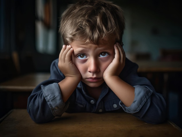 photo of emotional dynamic pose Mexican kid in school