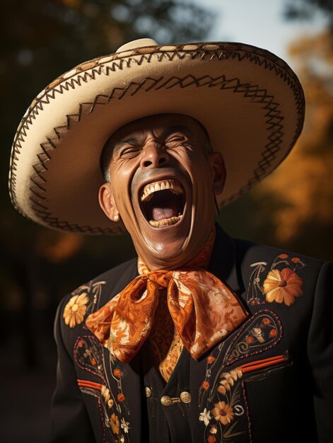 Photo photo of emotional dynamic pose mexican man in autumn