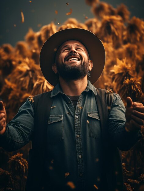 Photo photo of emotional dynamic pose mexican man in autumn