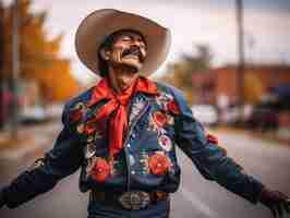 Photo photo of emotional dynamic pose mexican man in autumn