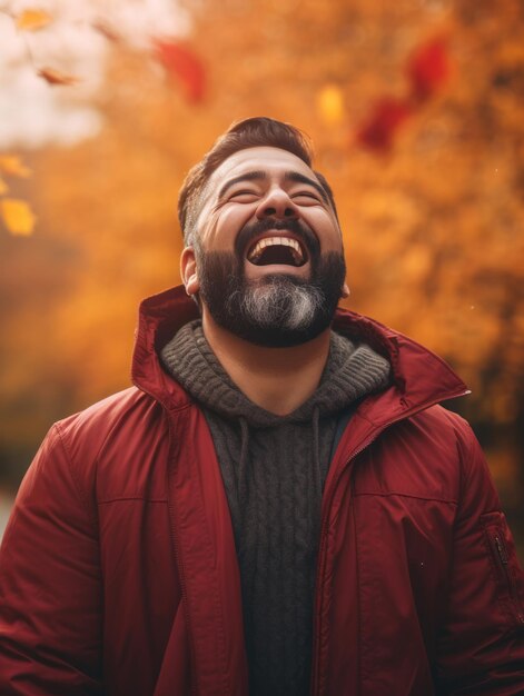 Photo photo of emotional dynamic pose mexican man in autumn