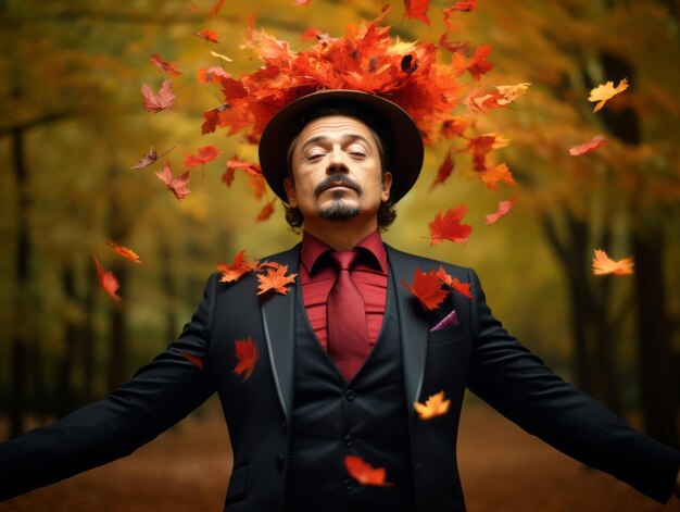 Foto foto di posa dinamica emotiva uomo messicano in autunno