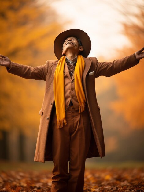 Photo of emotional dynamic pose mexican man in autumn